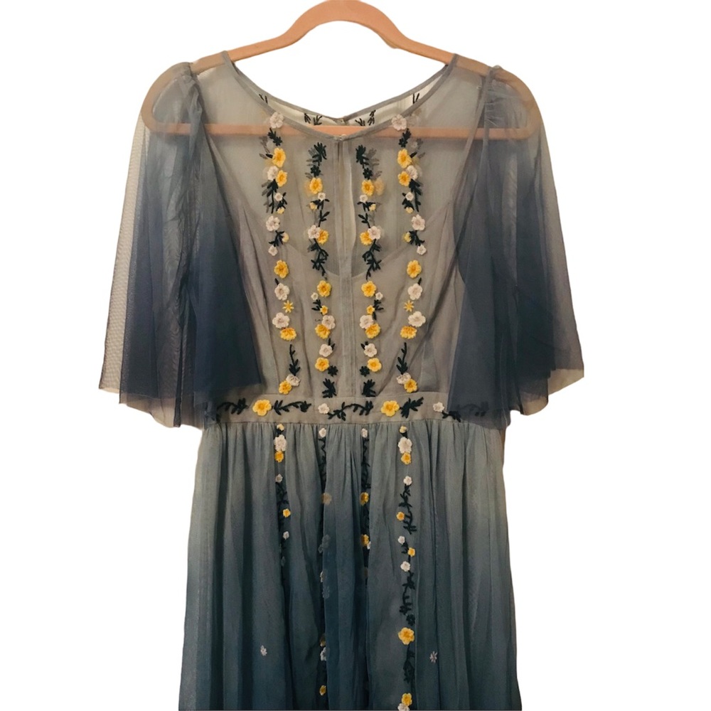 #034. French Connection tulle midi dress with floral embroidery - Picture 7 of 15